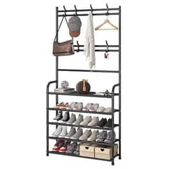 Estante de zapatos 4 niveles zapatera de metal + perchero organizador
