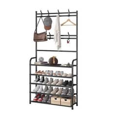 Estante de Zapatos 5 Niveles Zapatera de Metal + Perchero Organizador