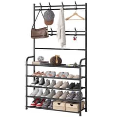 Estante de Zapatos 5 Niveles Zapatera de Metal +7 Perchero Organizador