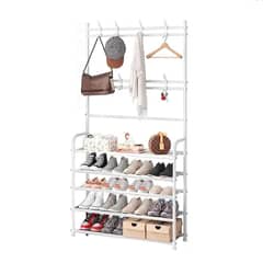 Estante Zapatos 5 Niveles Zapatera Metal + Perchero Organizador Blanco